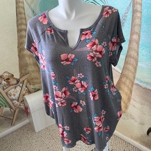Grey with Pink Floral Top